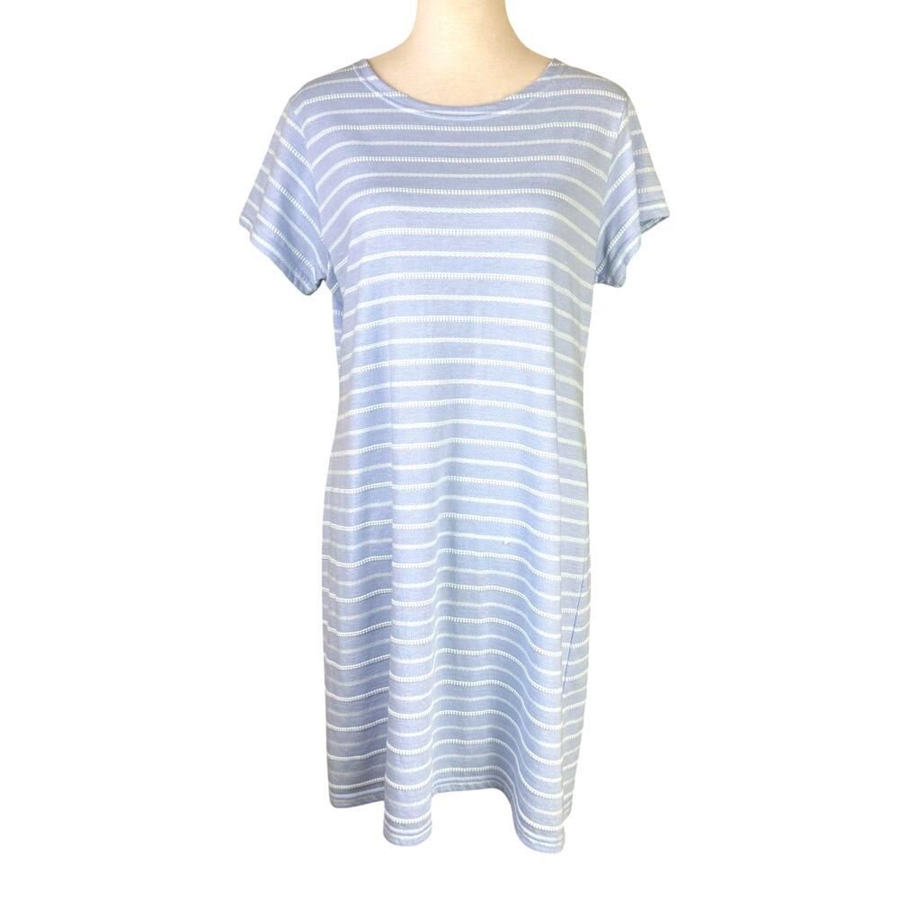 Sail To Sable Blue Monochrome Stripe Short Sleeve Lightweight T-shirt Dress